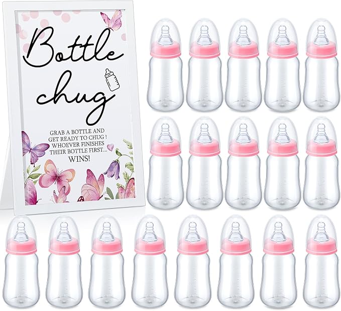 Roowest Bottle Chug Baby Shower Game Favors Including Pink Butterfly Theme by Roowest