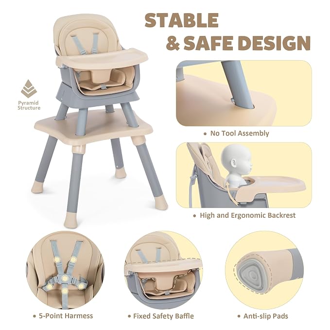 Baby High Chair, 8 in 1 Convertible Highchairs - Image 4