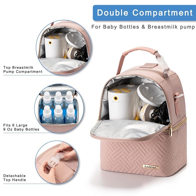 Breastmilk Cooler Bag with Ice Pack Fits 6 Baby Bottles up to 9 Ounce, Breast - Image 2