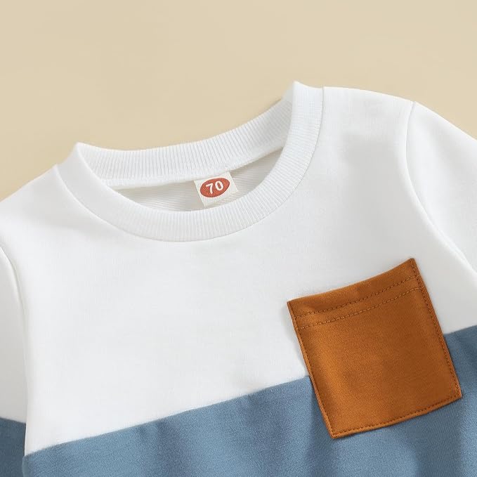 Kupretty Toddler Baby Boy Fall Winter Clothes Color Block Long Sleeve - Image 2