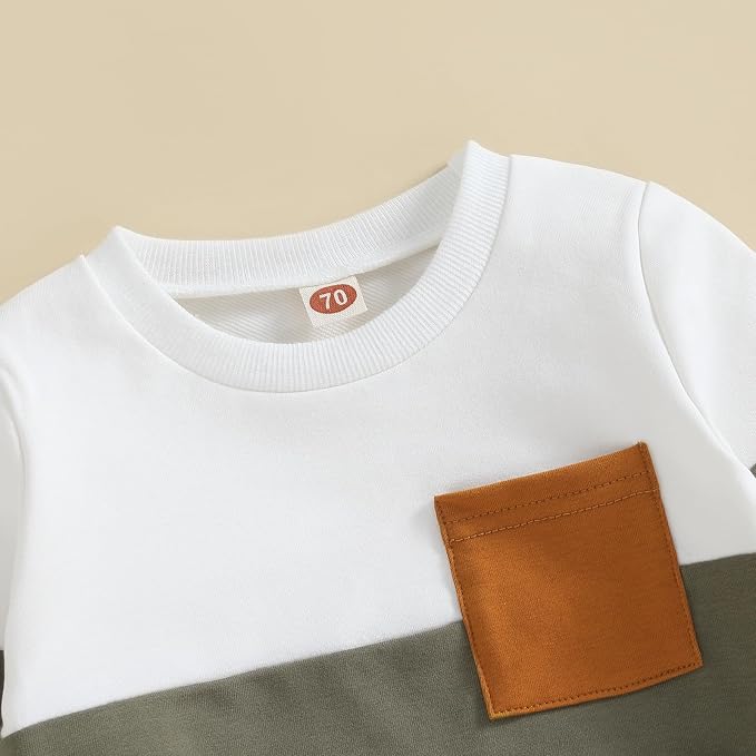 Kupretty Toddler Baby Boy Fall Winter Clothes Color Block Long Sleeve - Image 2