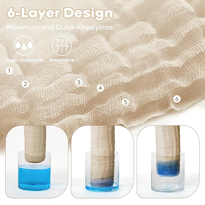 Yoofoss Muslin Baby Washcloths 100% Cotton Face Towels 6 Pack Wash Cloths - Image 4