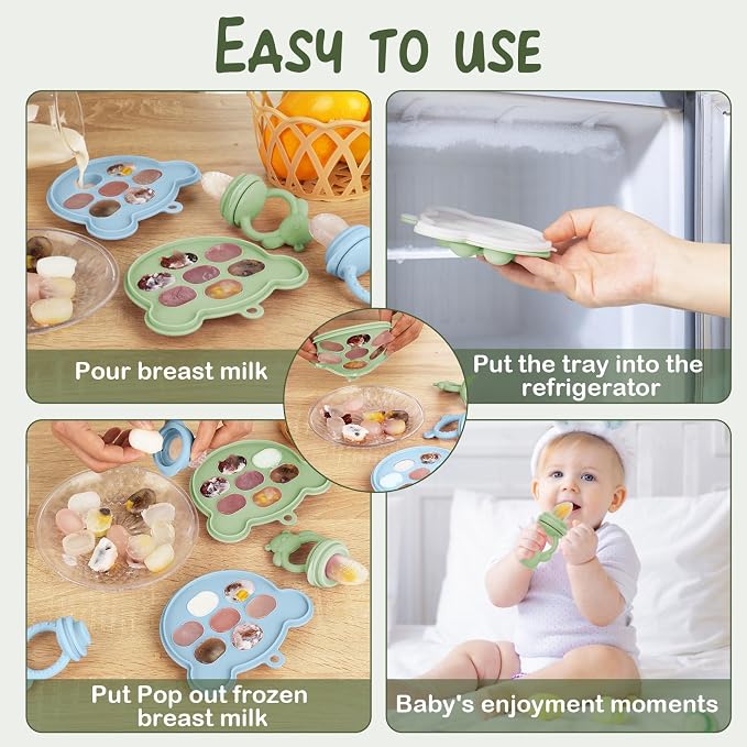 WAJIAYON Baby Breastmilk Popsicle Molds & Baby Fruit Feeder, Infant Food - Image 3