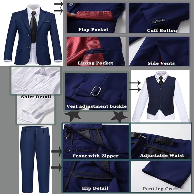 Boys Suit Set Slim Fit Kids Formal Suits Toddler Tuxedo Wedding Prom Classic - Image 4