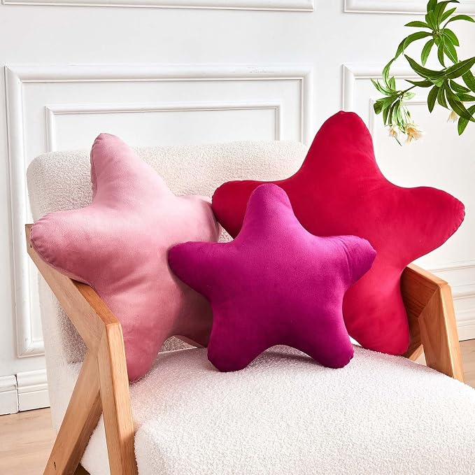 Hot Pink Star Throw Pillow, Cute Star Pillow Room Decor, Soft 19.6" Star Shaped - Image 3