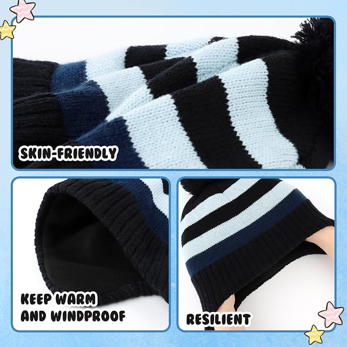 Duoyeree Kids Beanie Hat for Boys Girls Pom-pom Kint Hats Cozy Lining Winter - Image 4