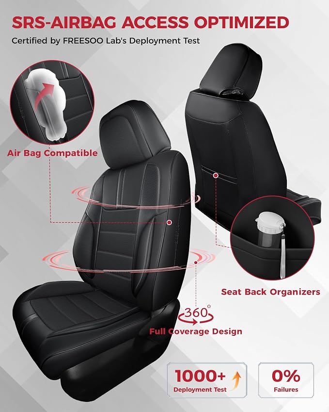 FREESOO Black Car Seat Covers Full Set - Image 3
