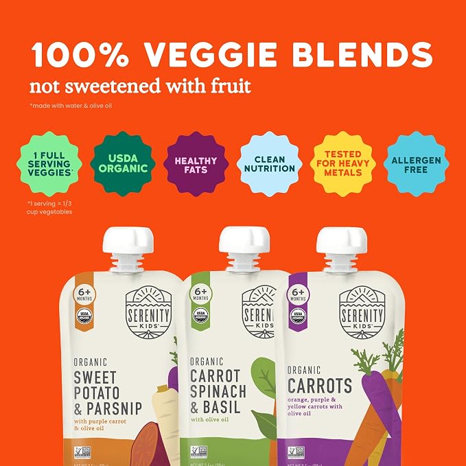 Serenity Kids 6+ Months Certified Organic Baby Food Pouches Veggie Puree - Image 3