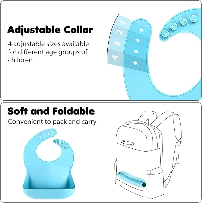 Silicone Bibs for Babies Toddler Set of 3, BPA Free, Soft Adjustable Waterproof - Image 6