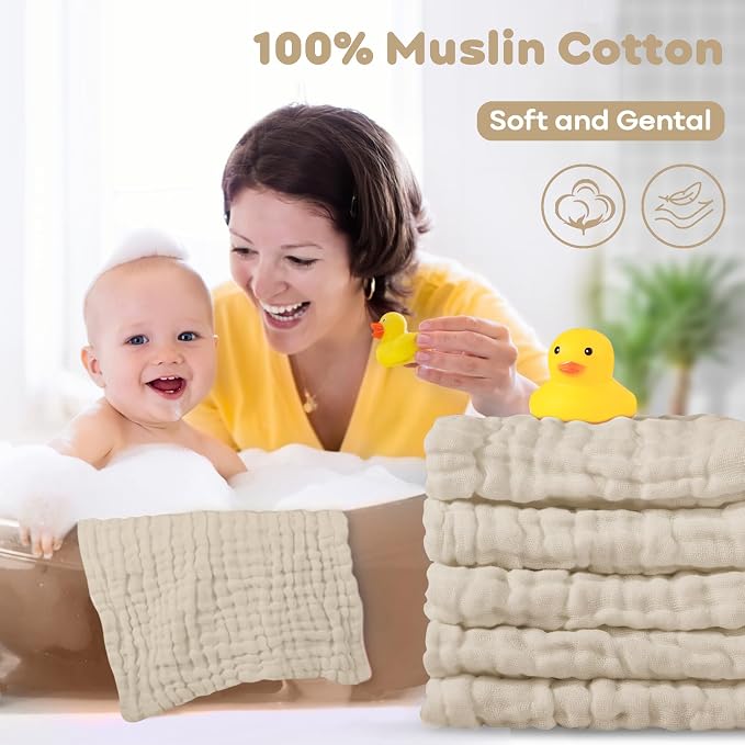 Yoofoss Muslin Baby Washcloths 100% Cotton Face Towels 6 Pack Wash Cloths - Image 3
