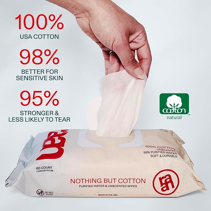 Raan, 100% Cotton Baby & Toddler Wipes, Unbleached, 99% Purified Water - Image 5