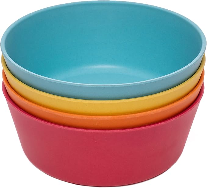 WeeSprout Bamboo Kids Bowls, Set of Four 10 oz Kid-Sized Dinnerware, Leftovers by WeeSprout