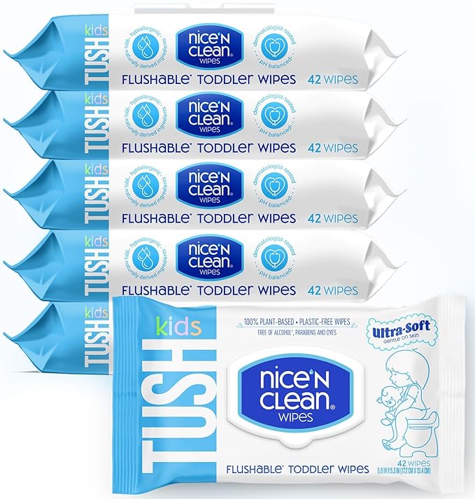 Nice 'N CLEAN Flushable Toddler Wipes 42ct | 100% Plant-Based, Unscented Wet by nicencleanwipes