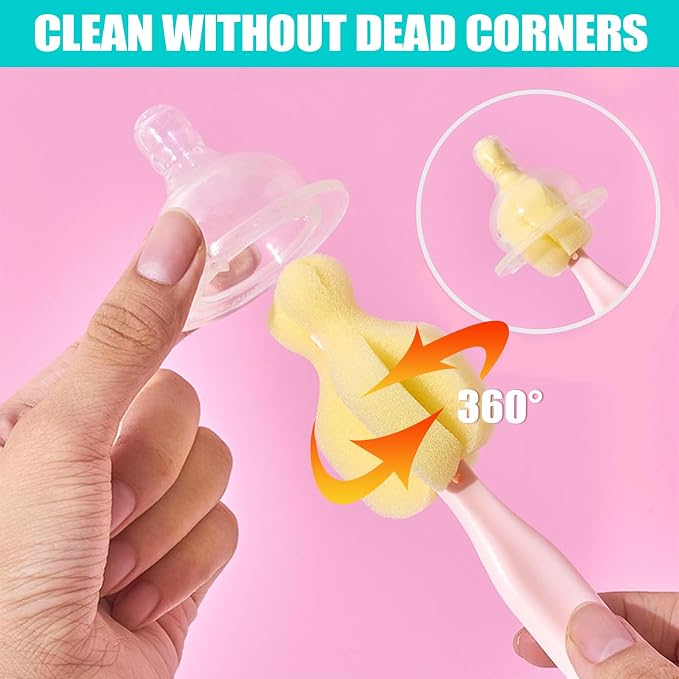 Sponge Bottle Brush 6PCS Sponge Nipple Brushes Baby Bottle Nipple Cleaning - Image 5