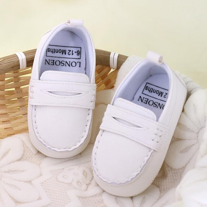 LONSOEN Baby Girls Boys Loafers Prewalker Dress Crib Shoes - Image 3