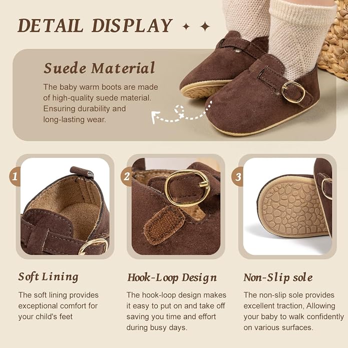 Baby Unisex Warm Snow Boots Newborn Leather Fur Lace Up Ankle Anti-Slip Rubber - Image 3