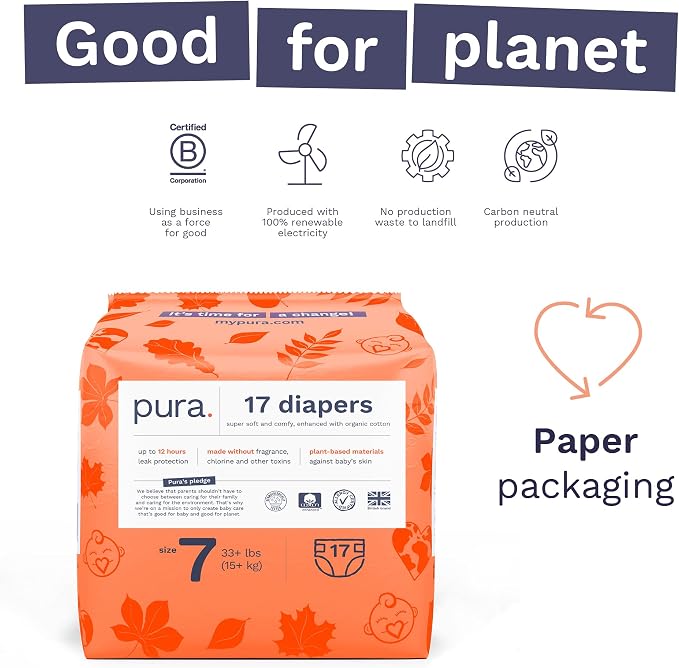 Pura Size 7 Eco-Friendly Diapers Totally Chlorine Free Hypoallergenic, Soft - Image 6