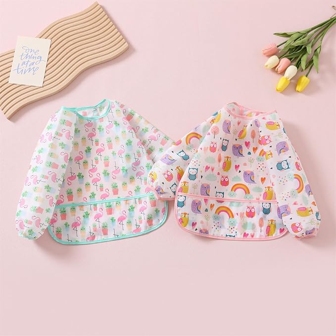 3 Pcs Waterproof Long Sleeves Baby Bibs Weaning Smock Bib 3-24 Months - Image 2