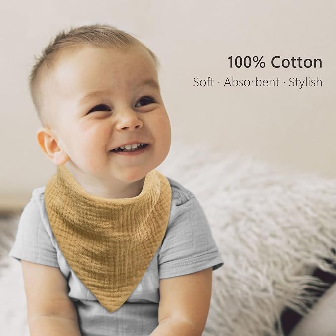 Bearmoss Muslin Baby Bibs 8 Pack Soft Bandana Bibs - Image 2