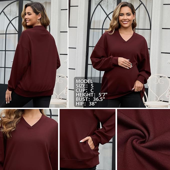 GINKANA Maternity Long Sleeve Shirts V Neck Sweatshirt Casual Tunic Tops - Image 5