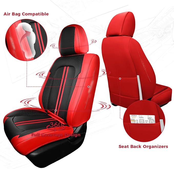 FREESOO Front Seats 2PCS Leather Car Seat Covers, Ultra Breathable Waterproof - Image 2
