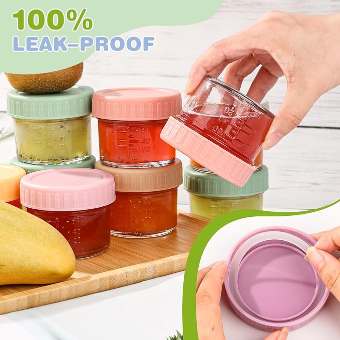 8 Pack Glass Baby Food Storage Containers, 4 oz Leakproof Baby Food Jars - Image 2