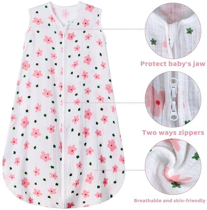 2 Pack Baby Sleep Sack 0-6 Months 100% Cotton Muslin Baby Sleeping Bag 2-Way - Image 4