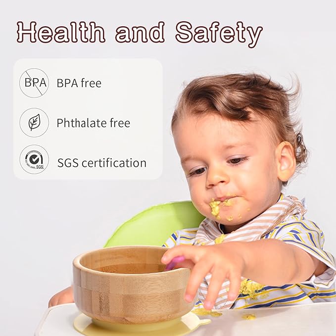 Baby Bamboo Bowls with Suction and Matching Spoon Set - Image 2