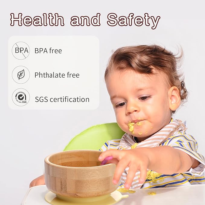 Baby Bamboo Bowls with Suction and Matching Spoon Set, Detachable Silicone - Image 2