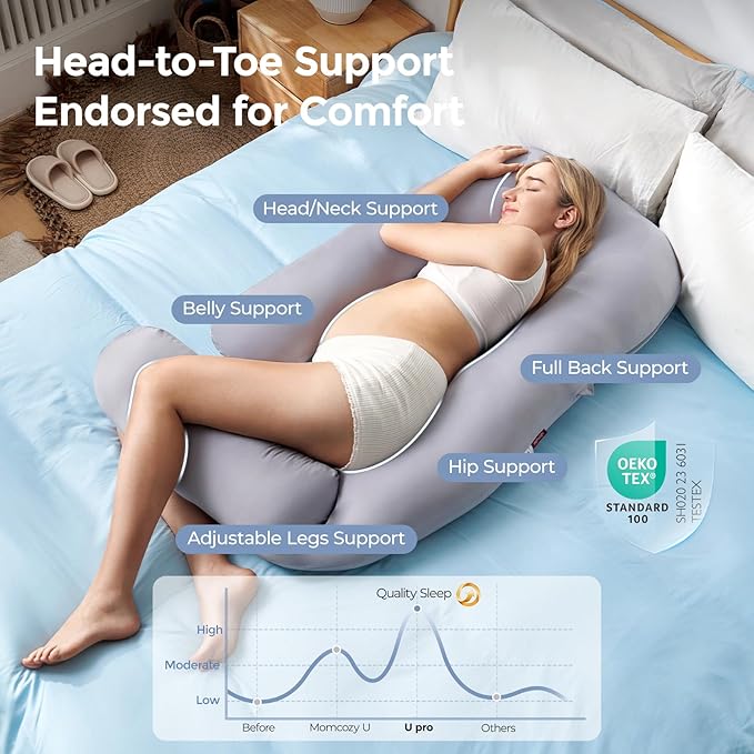 Momcozy Pregnancy Pillow with Cooling Cover, Dreamlign U Pro Maternity Pillow - Image 5