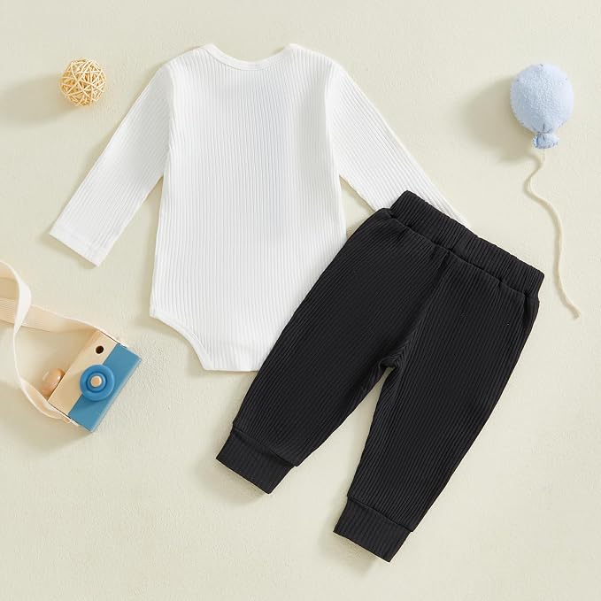 fhutpw Baby Boy Clothes 3 6 12 18 Months Ribbed Knitted Long Sleeve Romper and - Image 3