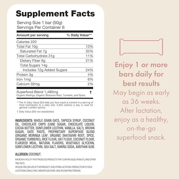 Boobie Bar Superfood Oatmeal Chocolate Chip Lactation Bar - Image 2