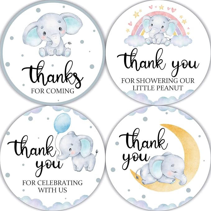 80 Pieces Cute Elephant Thank You Stickers, Baby Shower Birthday Party Decorate by PNTKION