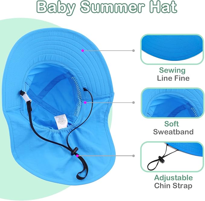XIAOHAWANG Girls Sun Hat Baby Beach Hats Boys UPF 50+ Kids Summer Protection - Image 3
