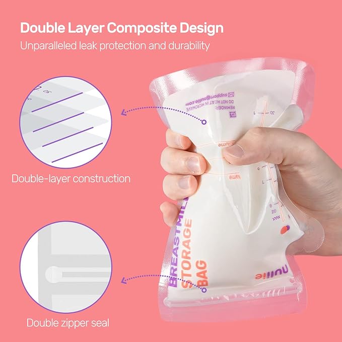 Nuliie 50 Pcs Breastmilk Storage Bags, 8 OZ Breast Milk Storing Bags, Milk - Image 4