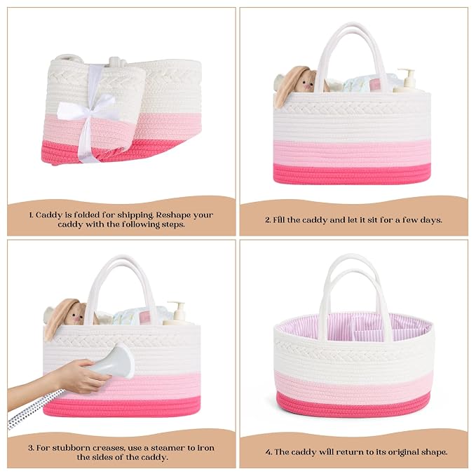 luxury little Diaper Caddy Organizer, Large Cotton Rope Nursery Basket - Image 9