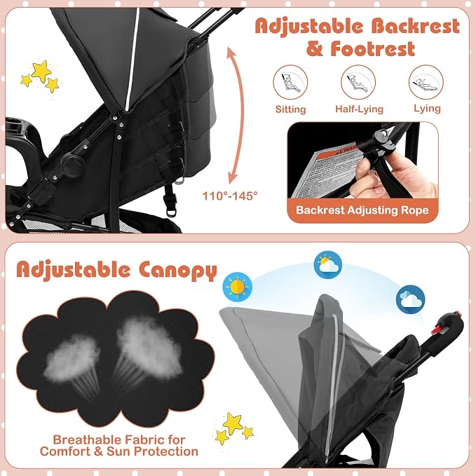HONEY JOY Travel Stroller, Quick Fold Lightweight Baby Umbrella Stroller - Image 5