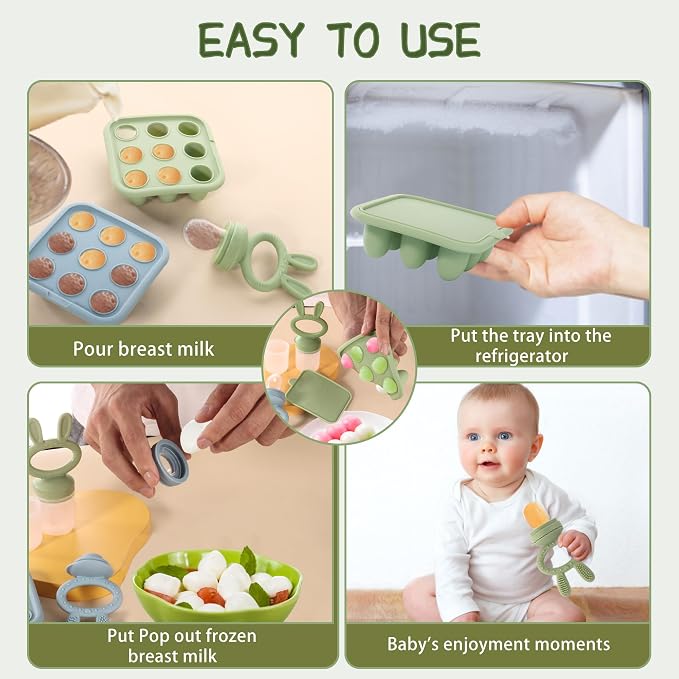 WAJIAYON Easter Bunny Baby Breastmilk Popsicle Molds & Baby Fruit Feeder - Image 4