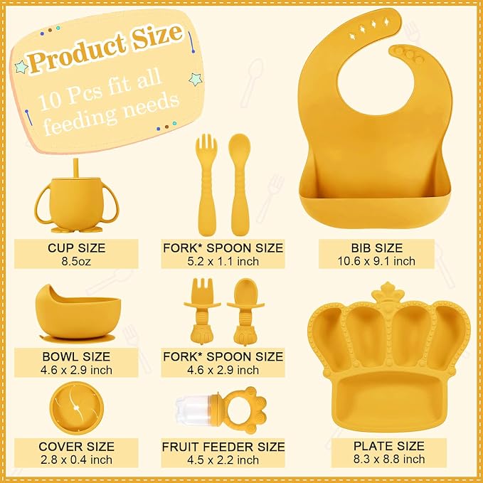 Silicone Baby Feeding Set 10 Pcs Baby Led Weaning Supplies Suction Bowl Divided - Image 2