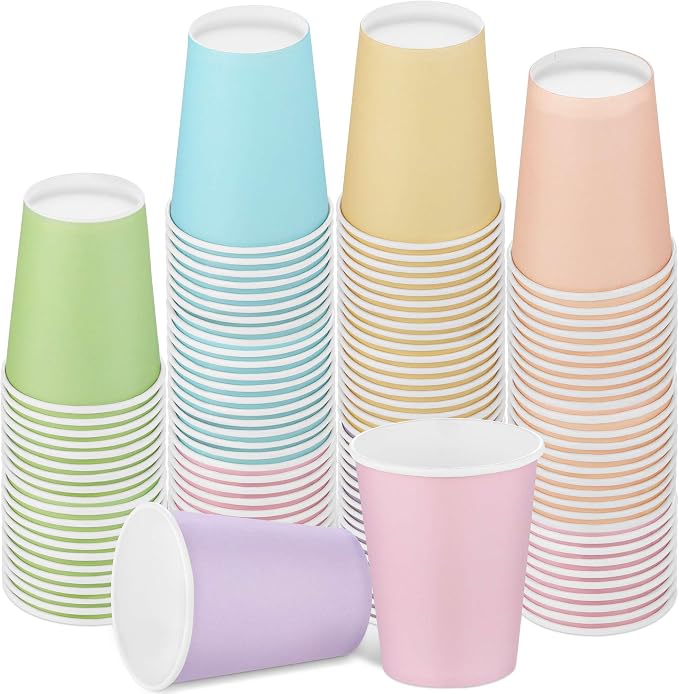 URATOT 120 Pieces 9 Ounce Disposable Paper Cups Pastel Rainbow Party Cups by URATOT