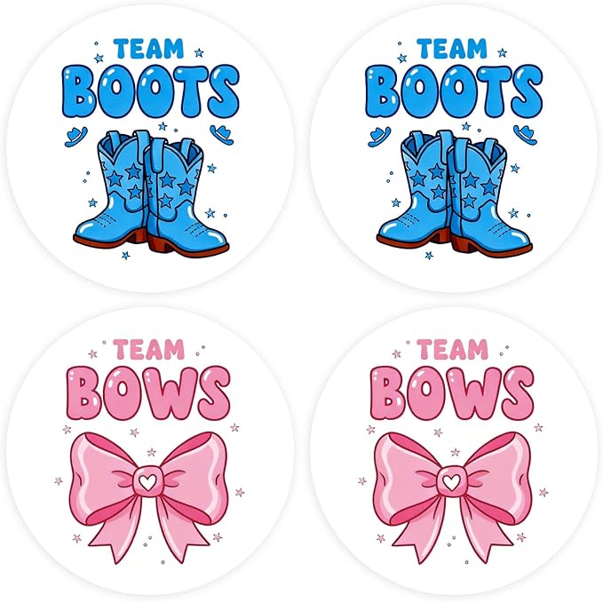80Pcs Funny Boot and Bow Gender Reveal Stickers Roll, 2 inch Team Boy Team Girl by PNTKION