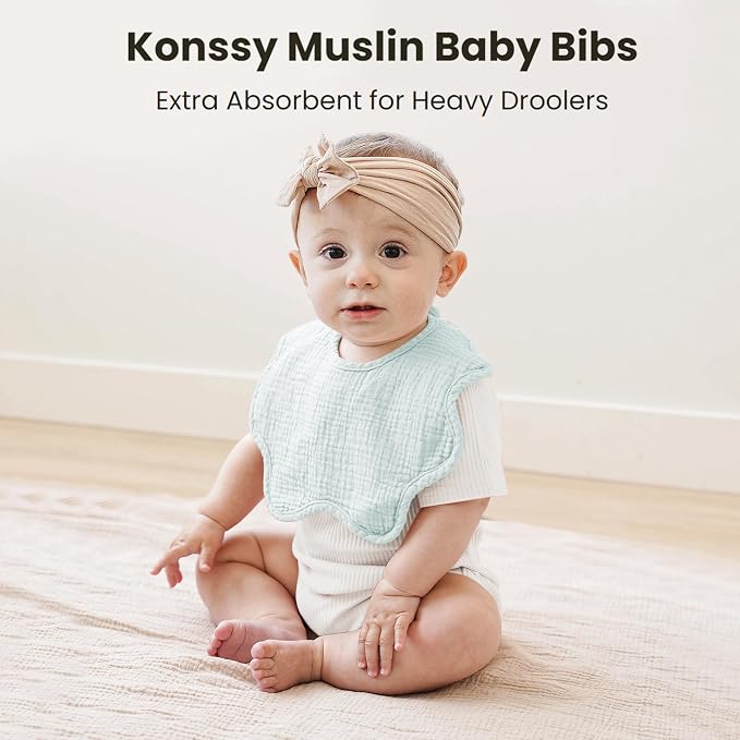Konssy Muslin Baby Bibs 100% Cotton Absorbent Bandana Drool Bibs - Image 2
