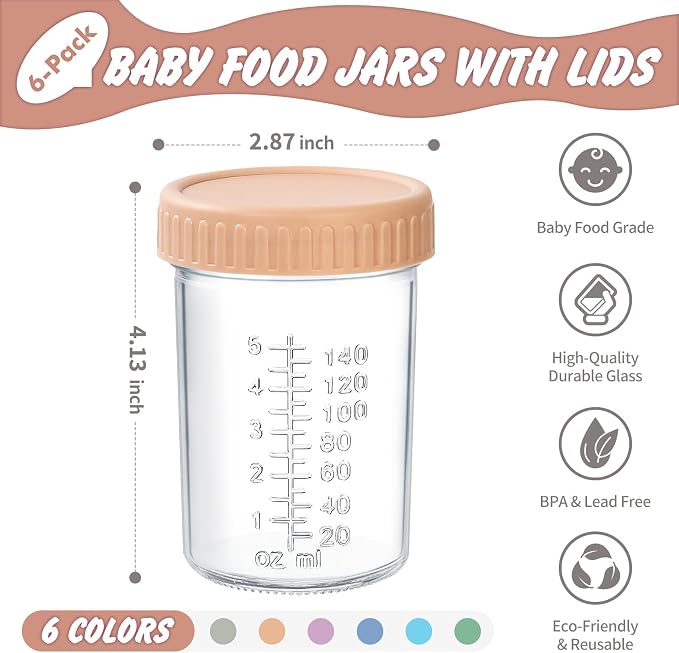 DRKIO 6 Pack Glass Baby Food Storage Containers - 8 Oz Baby Food Jars - Image 2