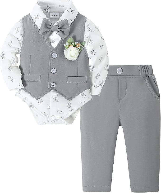 SANMIO Baby Boy Clothes Suits Infant Gentleman Outfit Collared Dress by SANMIO