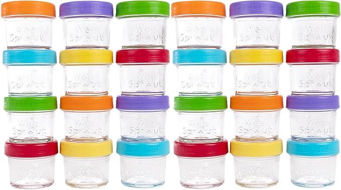WeeSprout Baby Food Storage Glass Jars w/Lids Bright Variety, Reusable Small by WeeSprout