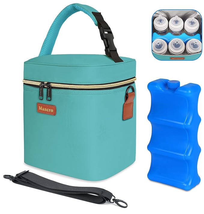 Breastmilk Cooler Bag with Ice Pack, Mancro Insulated Baby Bottle Tote Bag Fits by Mancro