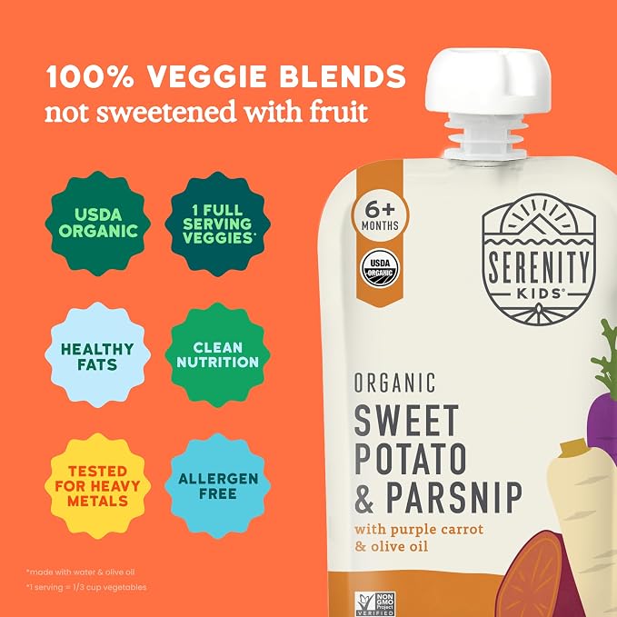 Serenity Kids 6+ Months Organic Veggie Puree Baby Food Pouches - Image 4