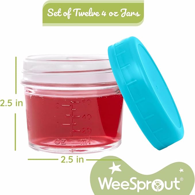 WeeSprout Baby Food Storage Glass Jars w/Lids Bright Variety, Reusable Small - Image 3