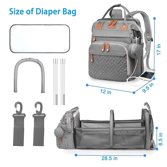 Jeryswet Baby Diaper Bags with Changing Station, Waterproof Large Capacity - Image 6