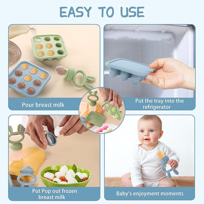 WAJIAYON Baby Breastmilk Popsicle Molds & Baby Fruit Feeder, Baby Food Freezer - Image 4